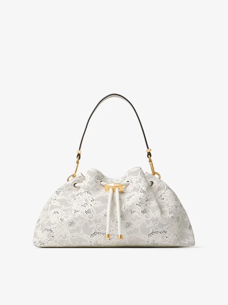 Jimmy Choo Cinch Medium Latte Perforated Lace Shoulder Bag