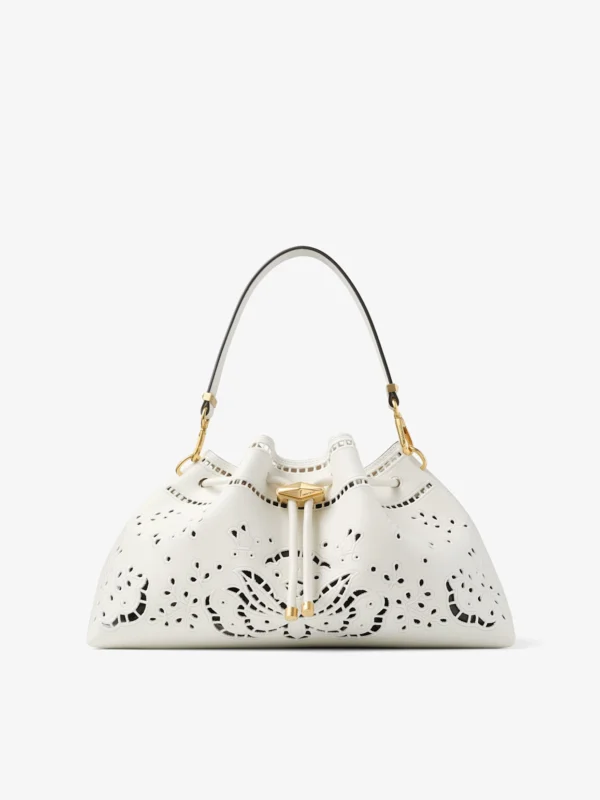 Jimmy Choo Cinch Medium Latte Smooth Calf Leather Shoulder Bag with Sangallo Embroidery