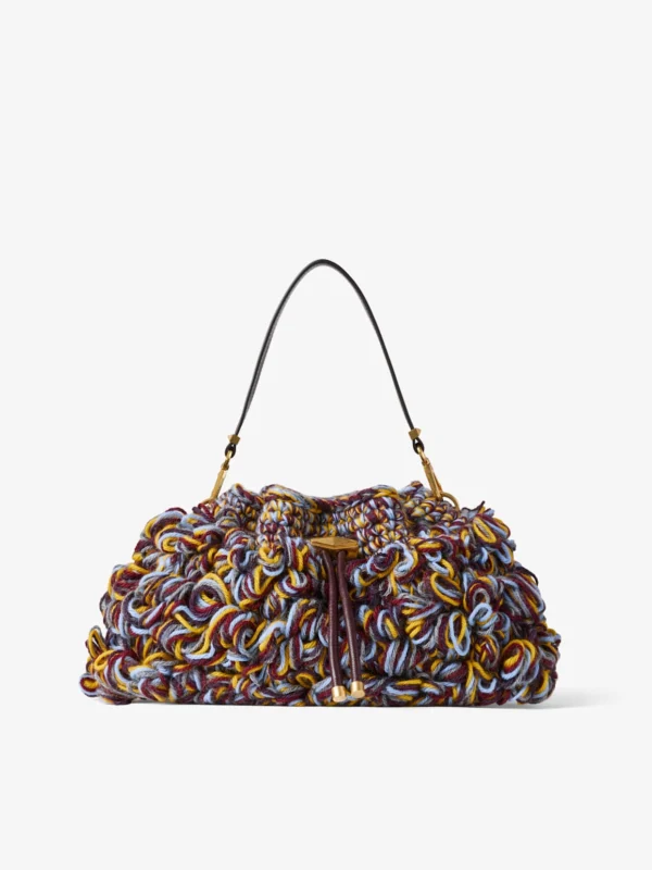 Jimmy Choo Cinch Medium Multi and Deep Merlot Wool Blend Shoulder Bag with Smooth Leather Trim