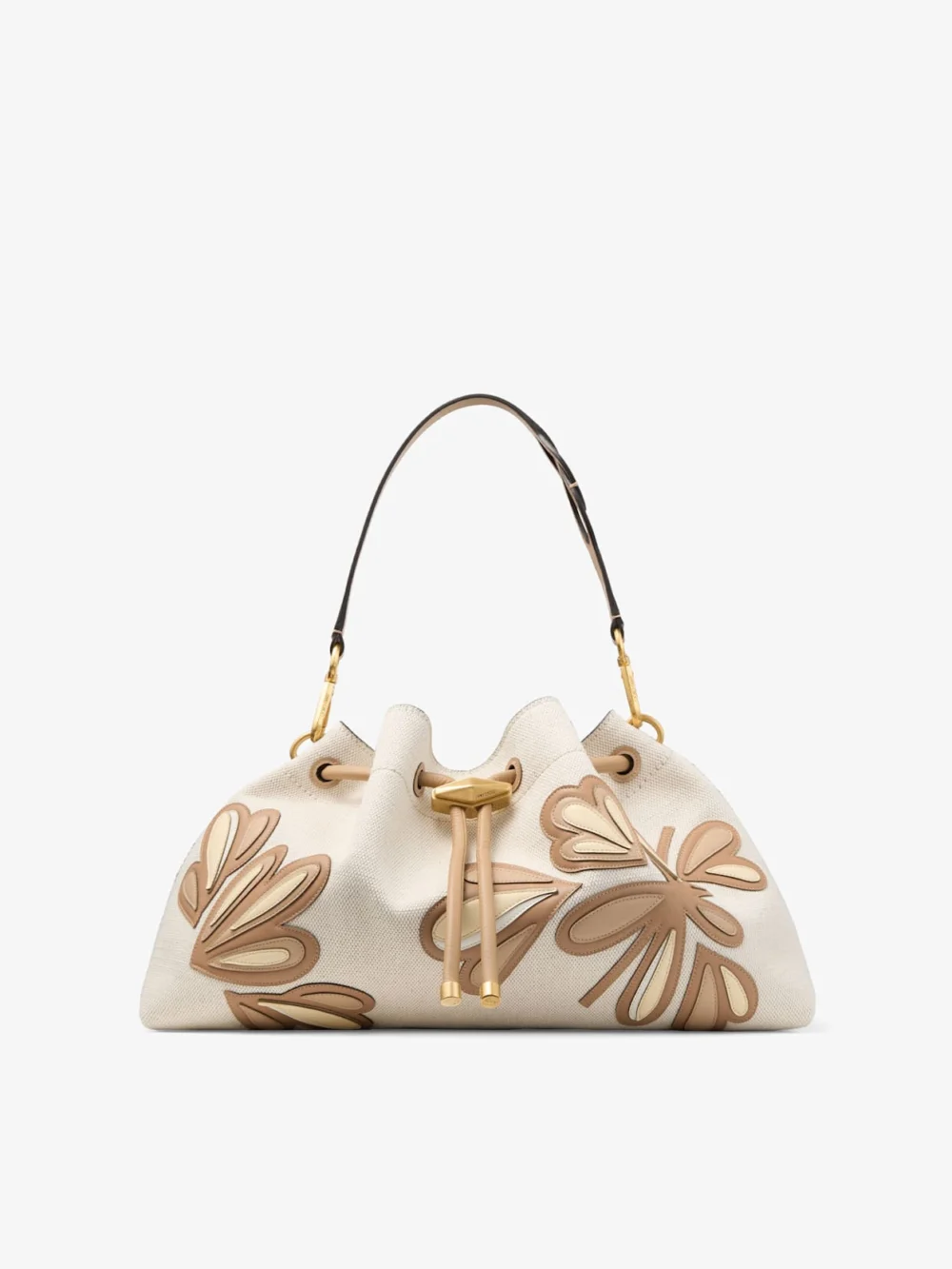 Jimmy Choo Cinch Medium Natural and Chai Recycled Canvas Shoulder Bag with Intarsia Appliqué in natural