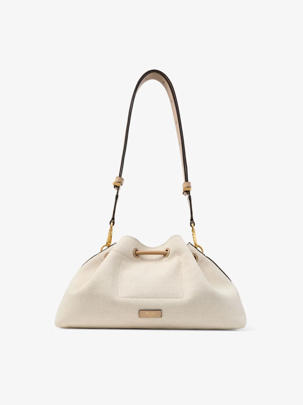 Jimmy Choo Cinch Medium Natural and Chai Recycled Canvas Shoulder Bag with Intarsia Appliqué, another view