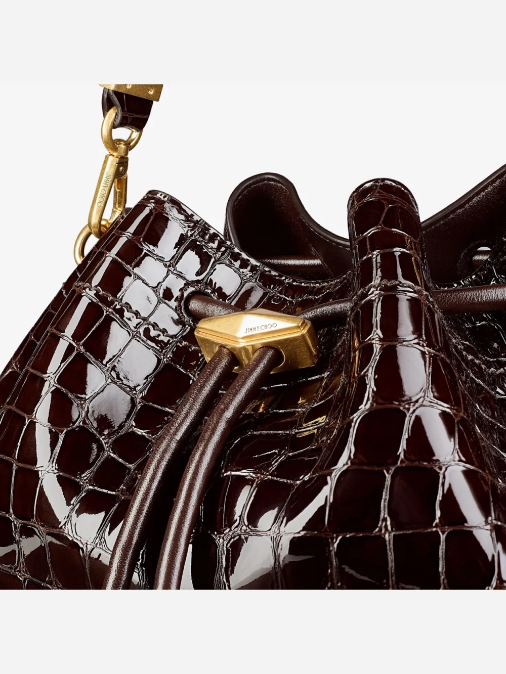 Back view of the Jimmy Choo Cinch Medium Sambuco Croc Embossed Leather Shoulder Bag