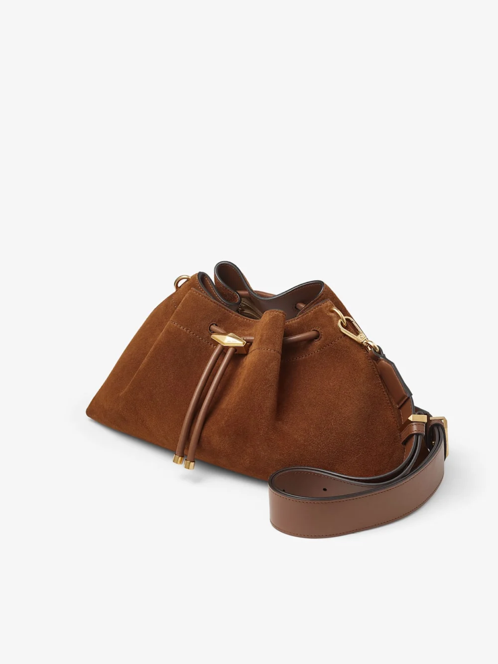 Back view of the Jimmy Choo Cinch Medium Tan Suede Shoulder Bag