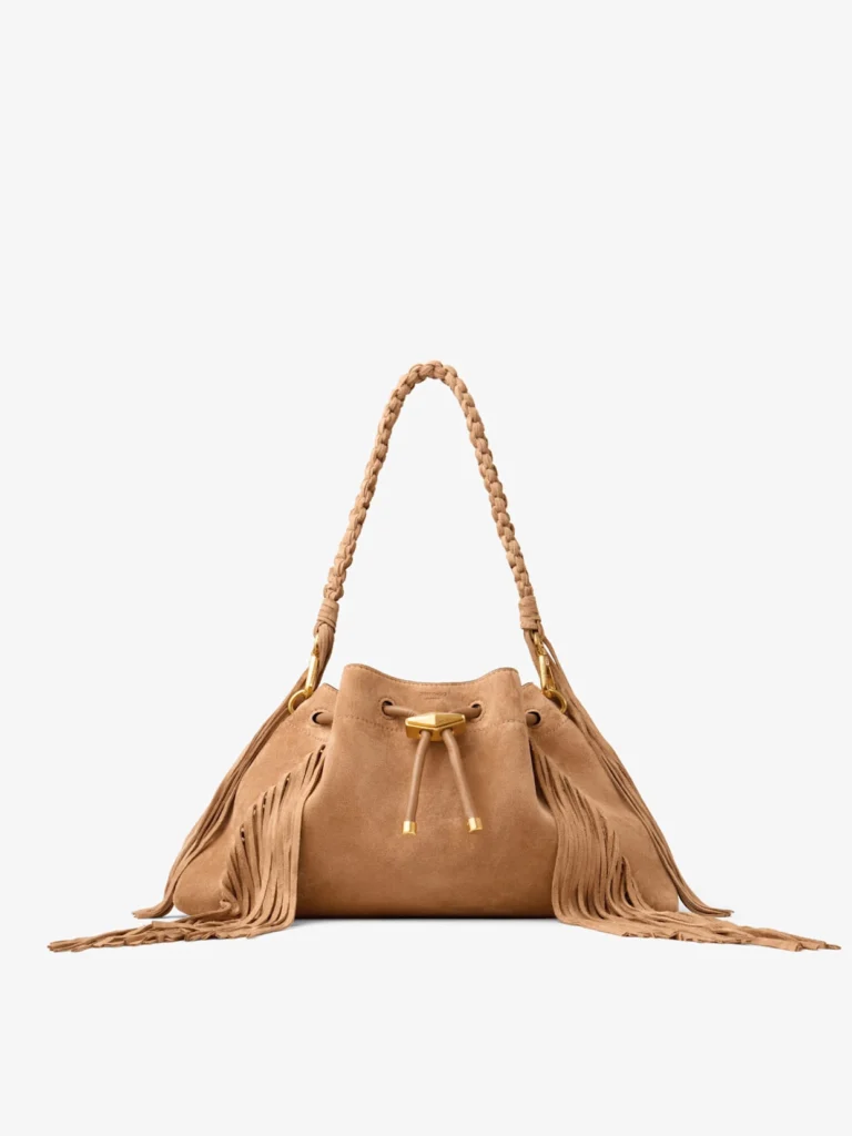Jimmy Choo Cinch Medium Toffee Suede Shoulder Bag with Fringes