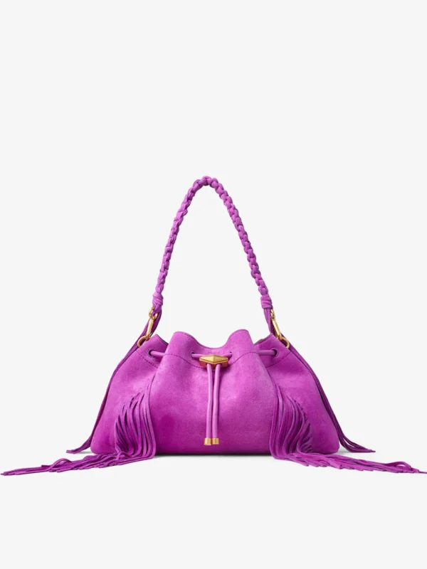 Jimmy Choo Cinch Medium Violet Orchid Suede Shoulder Bag with Fringes