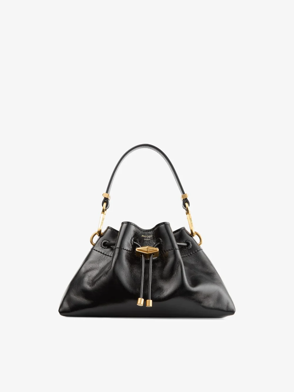 Jimmy Choo Cinch Small Black Soft Shiny Biker Leather Shoulder Bag in black