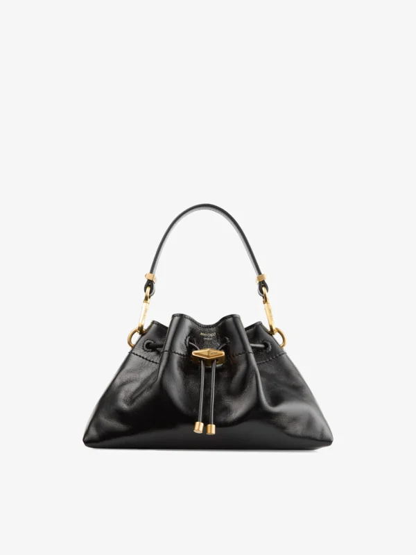 Jimmy Choo Cinch Small Black Soft Shiny Biker Leather Shoulder Bag