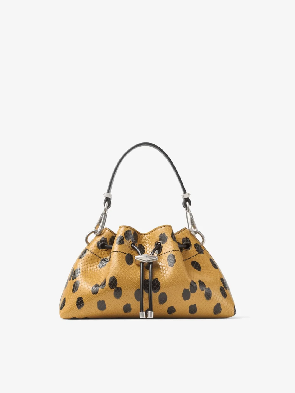 Jimmy Choo Cinch Small Cigar and Black Spotted Elaphe Printed Leather Shoulder Bag in cigar