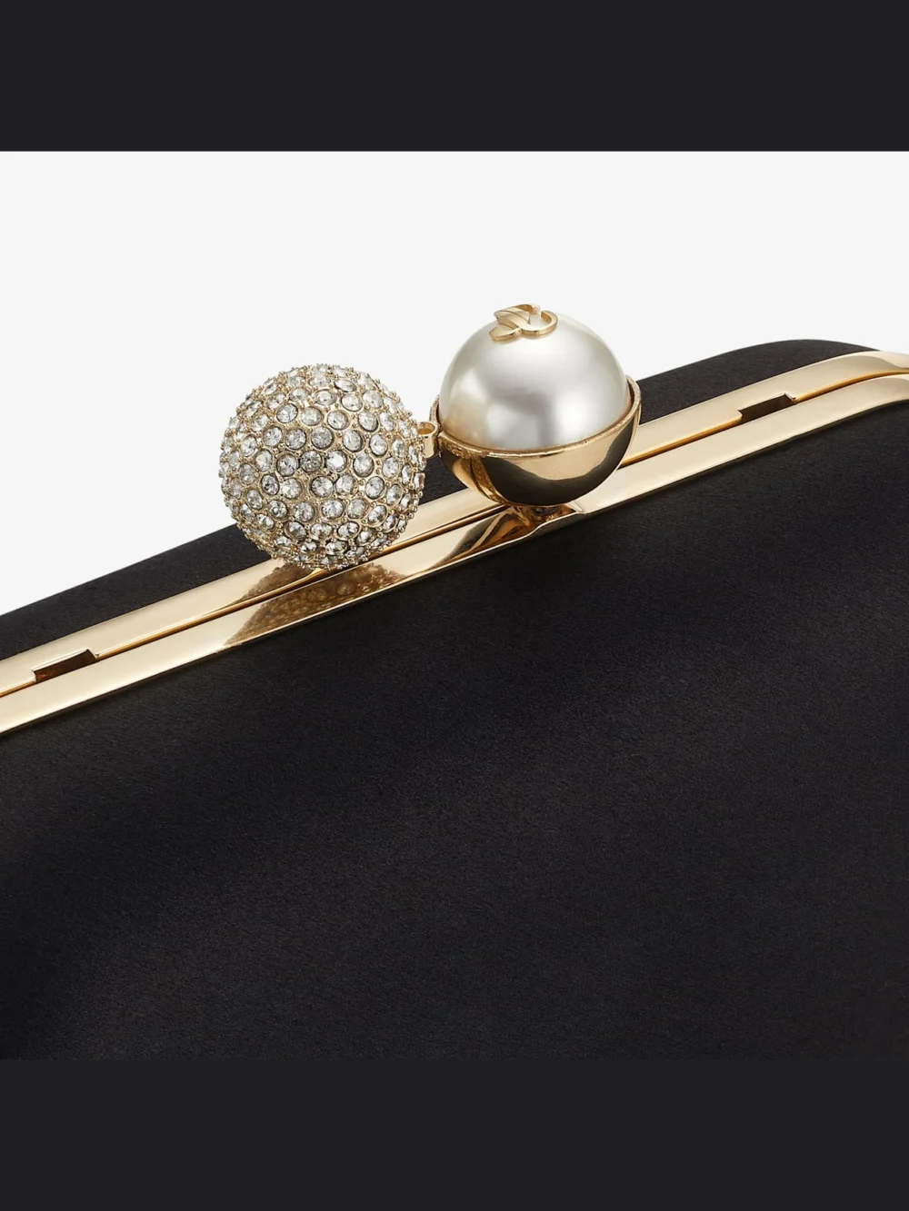 Back view of the Jimmy Choo Cloud Black Satin Clutch Bag with Pearl and Crystal Clasp