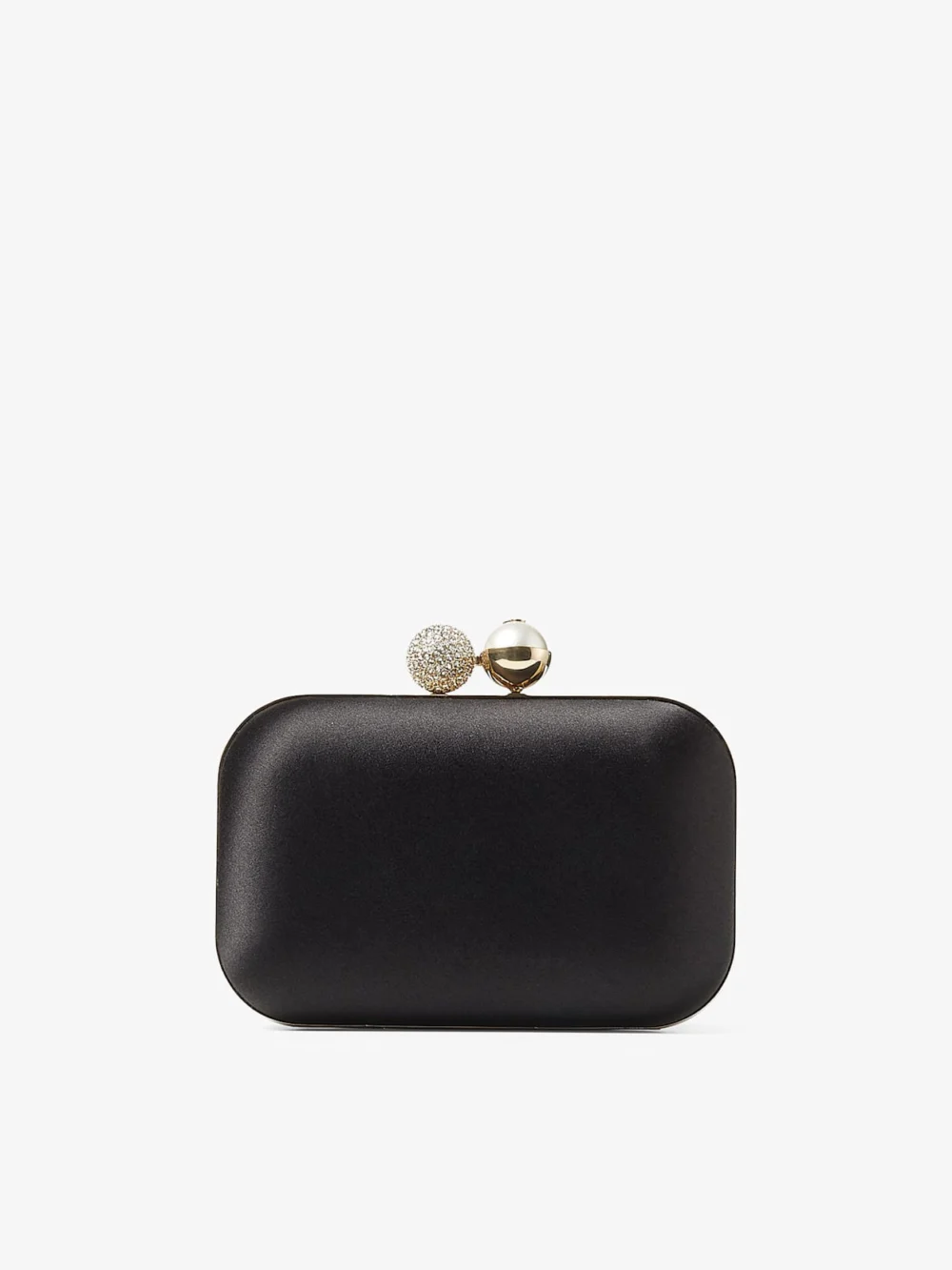 Jimmy Choo Cloud Black Satin Clutch Bag with Pearl and Crystal Clasp in black
