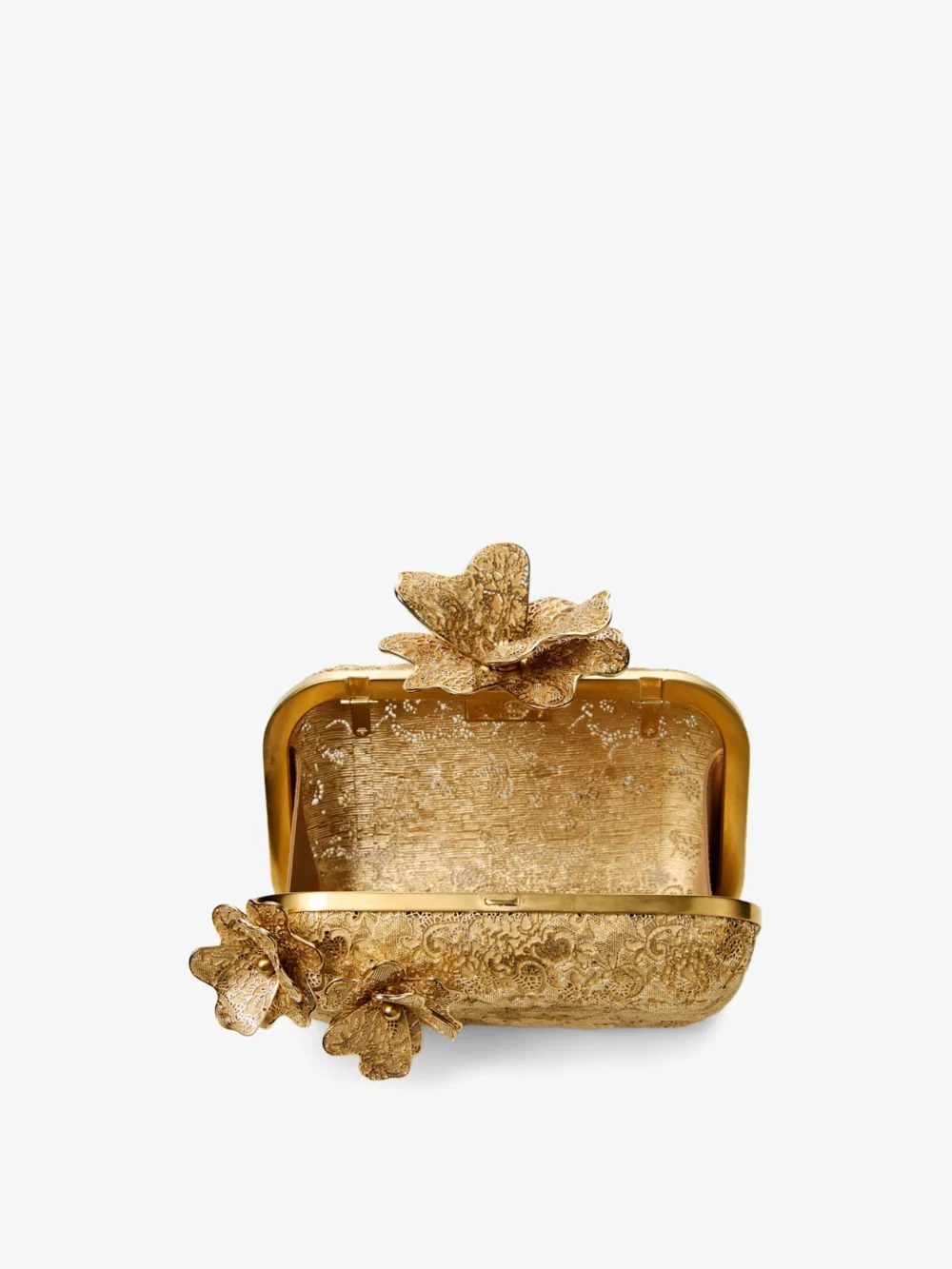 Jimmy Choo Cloud Gold Metal Lace Clutch Bag with Corsage Clasp, another view