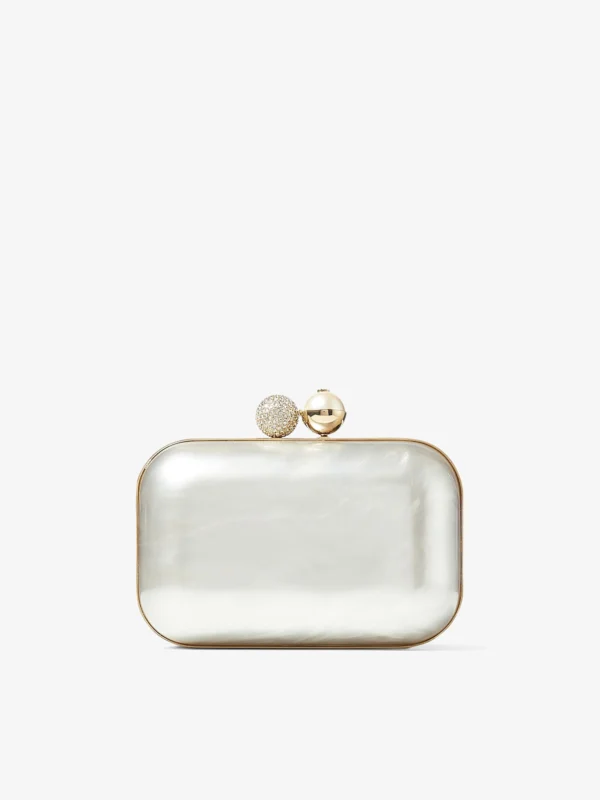Jimmy Choo Cloud Ivory Mother of Pearl Clutch Bag with Crystal Clasp