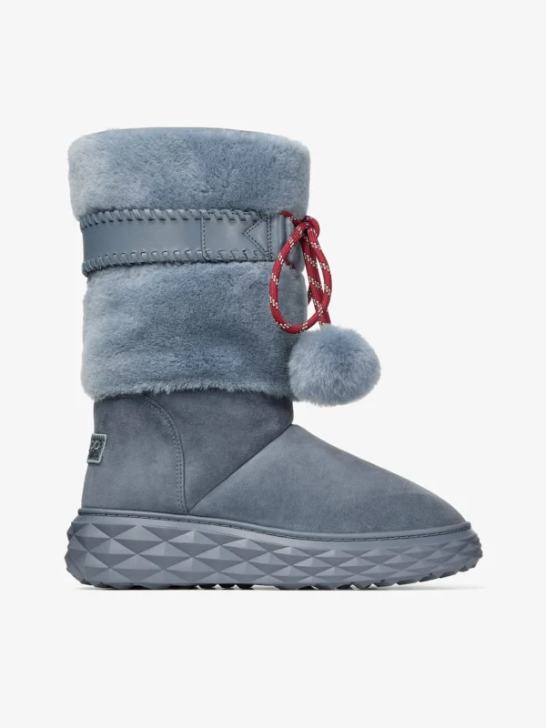 Jimmy Choo Cobi Arctic Blue Suede Mid Boots with Shearling Lining