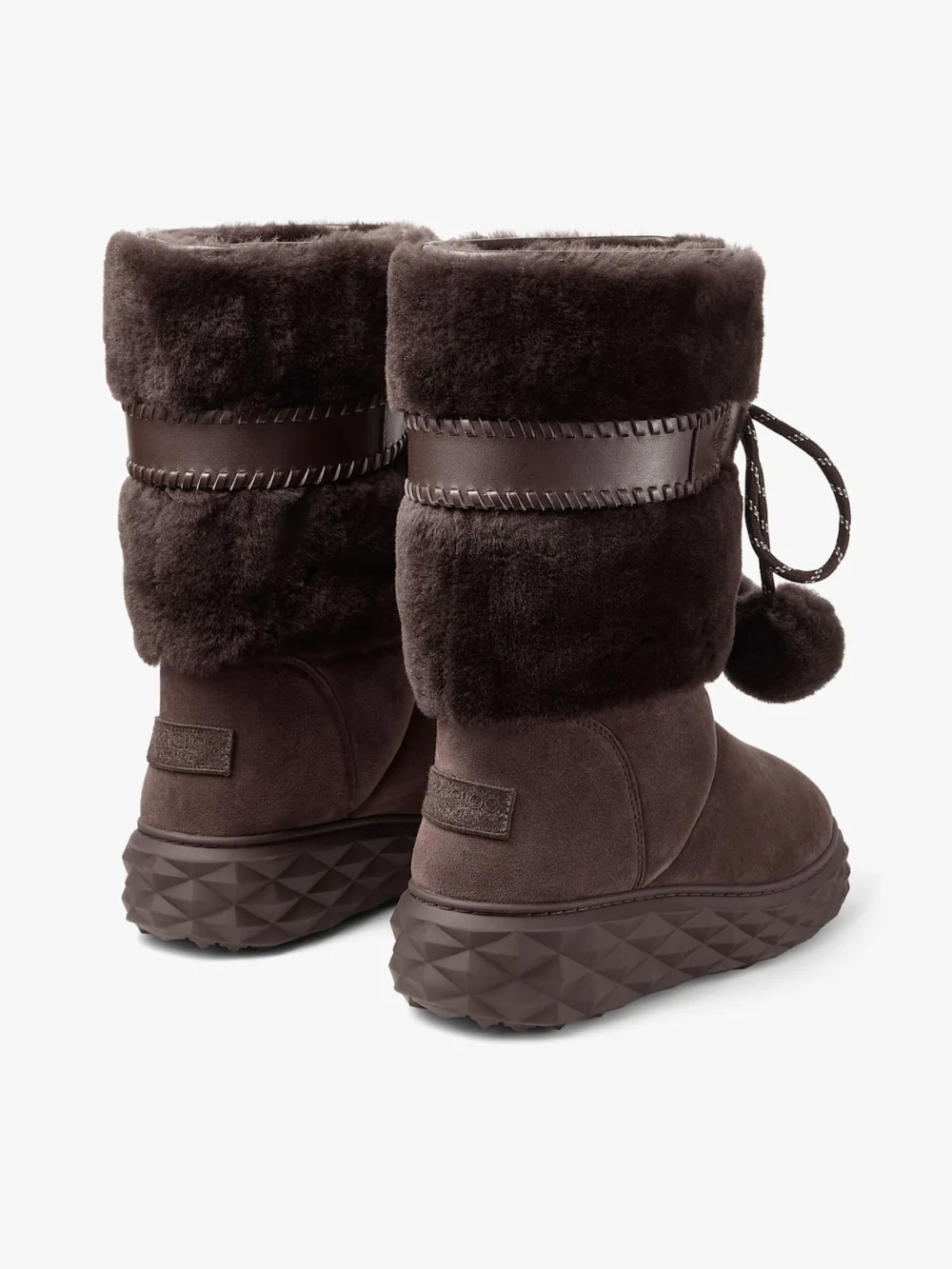 Back view of the Jimmy Choo Cobi Chocolate Suede Mid Boots with Shearling Lining