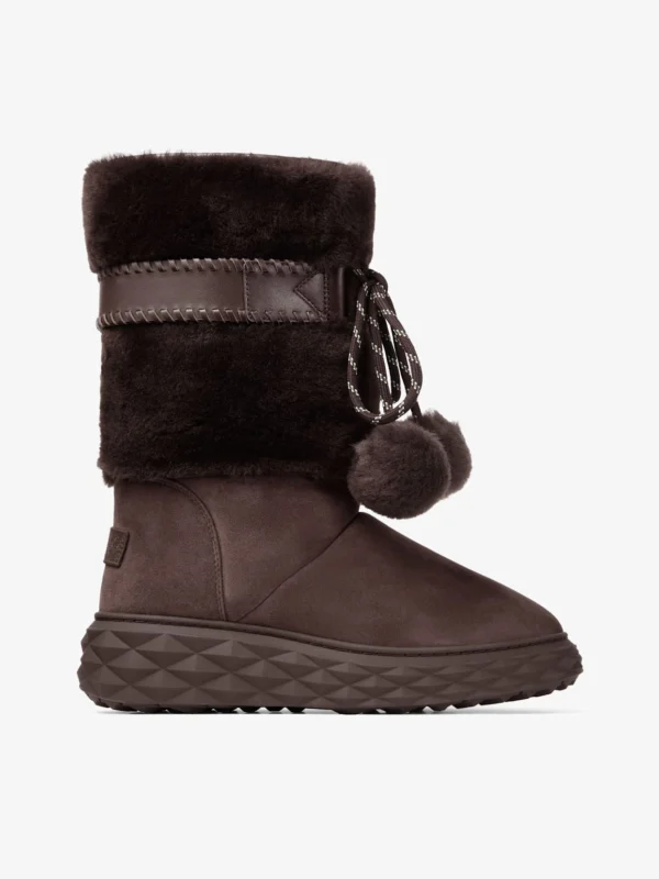 Jimmy Choo Cobi Chocolate Suede Mid Boots with Shearling Lining