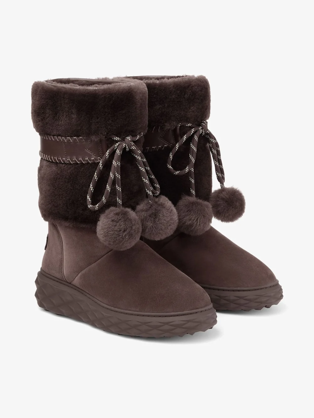 Side view of the Jimmy Choo Cobi Chocolate Suede Mid Boots with Shearling Lining