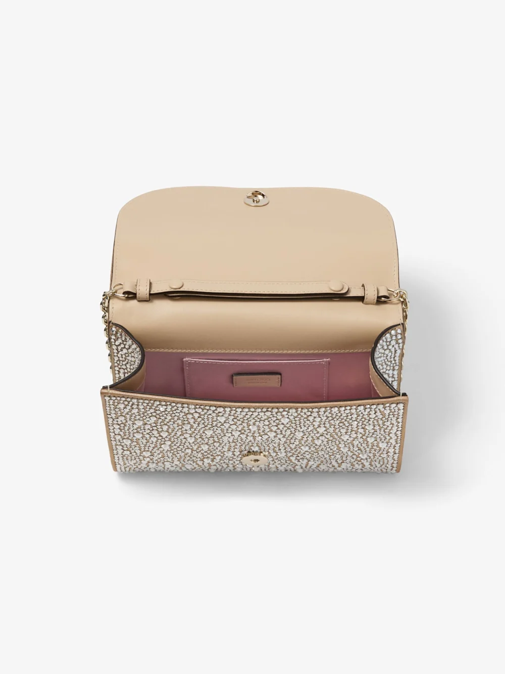 Jimmy Choo Curve Clutch Gold Shimmer Suede Clutch Bag with Hotfix Crystals, another view