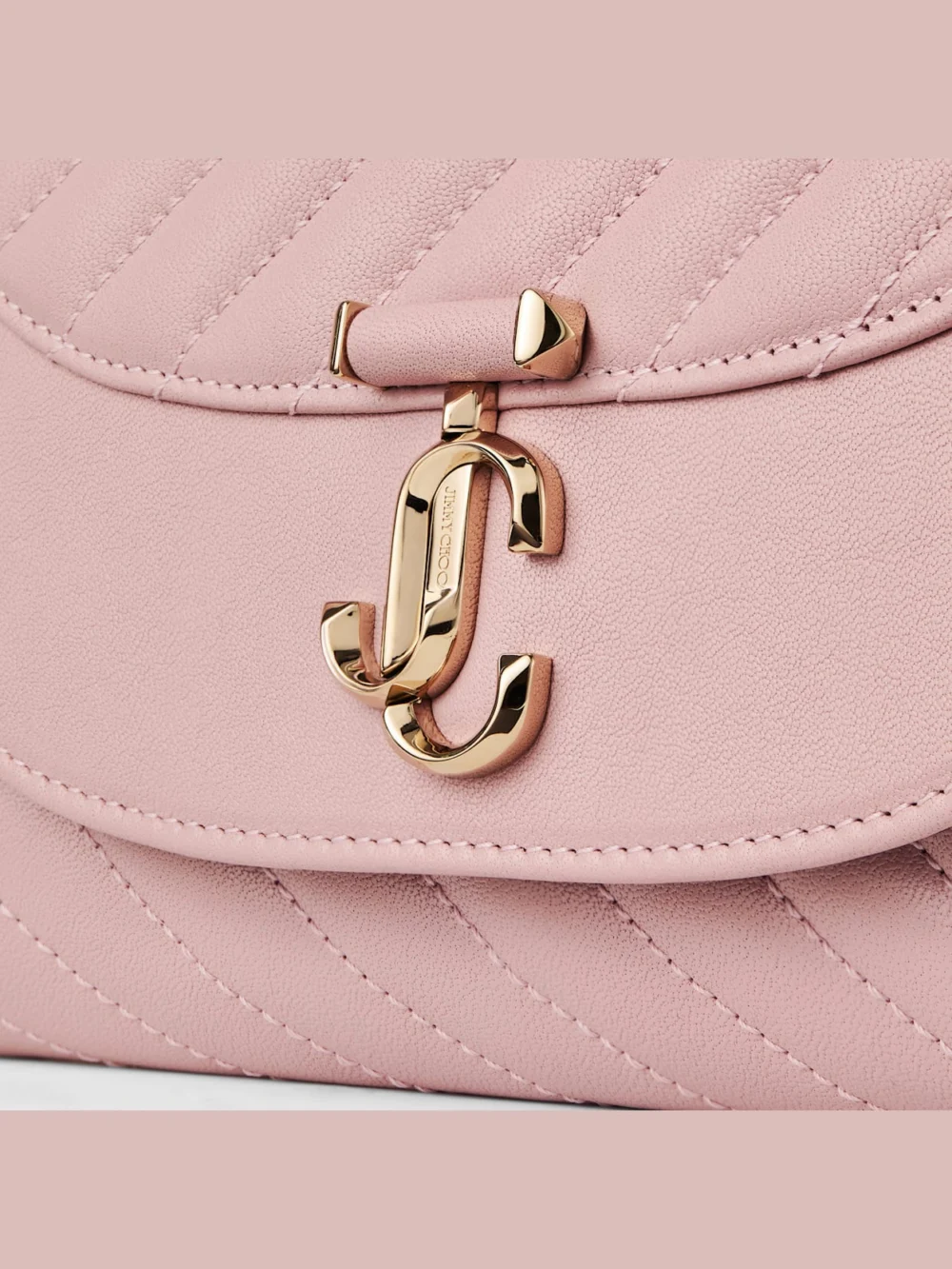 Back view of the Jimmy Choo Curve Clutch Rose Quilted Biker Leather Clutch Bag