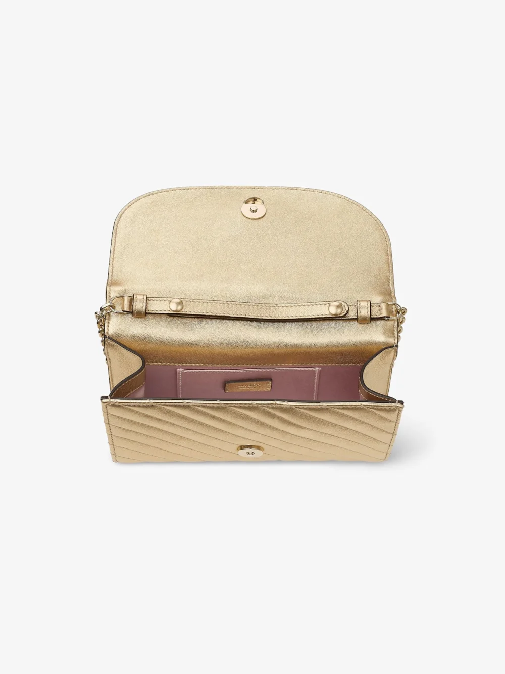 Jimmy Choo Curve Clutch Shiny Gold Quilted Metallic Leather Clutch with Chain, another view