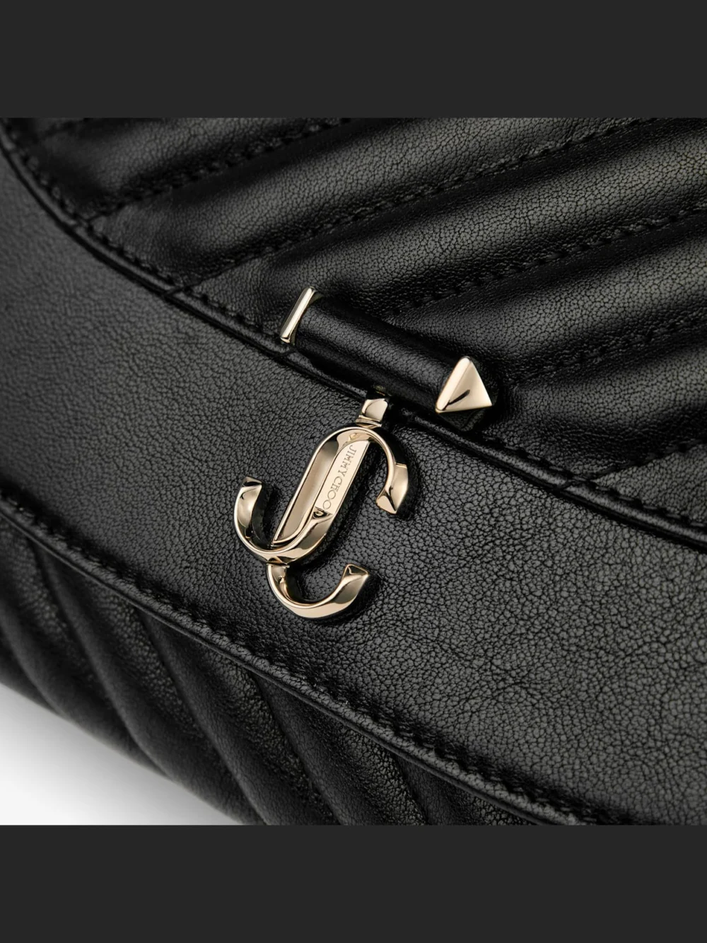 Back view of the Jimmy Choo Curve Cross Body Medium Black Quilted Biker Leather Crossbody Bag