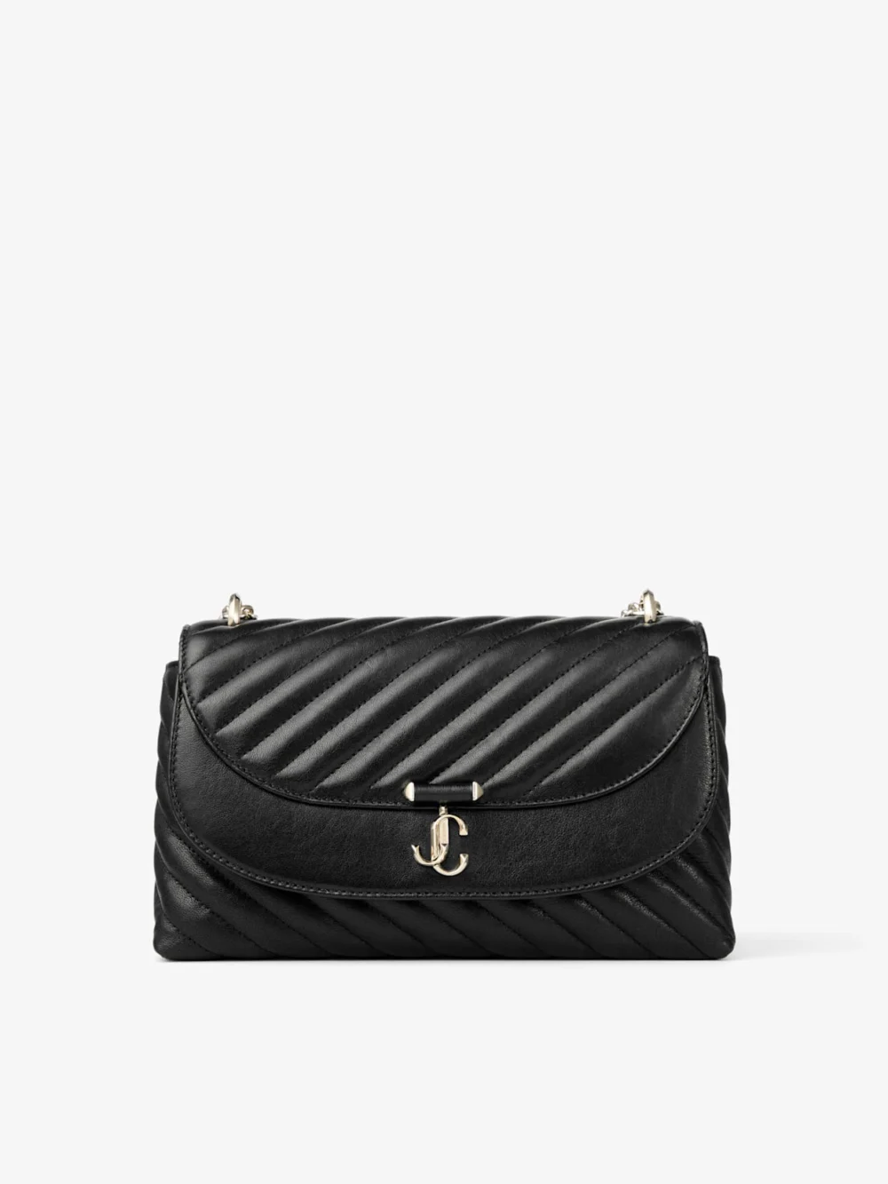 Jimmy Choo Curve Cross Body Medium Black Quilted Biker Leather Crossbody Bag in black