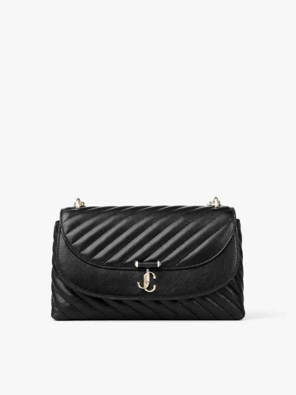 Jimmy Choo Curve Cross Body Medium Black Quilted Biker Leather Crossbody Bag