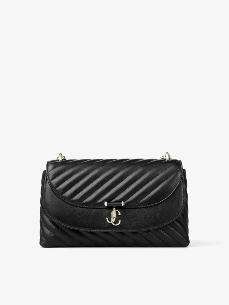 Jimmy Choo Curve Cross Body Medium Black Quilted Biker Leather Crossbody Bag
