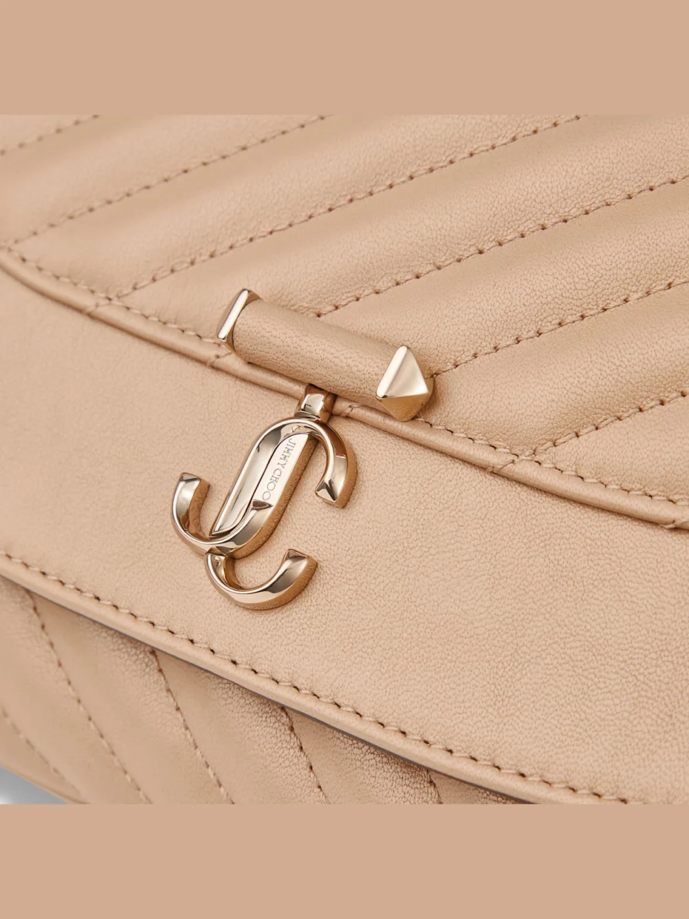 Back view of the Jimmy Choo Curve Cross Body Medium Chai Quilted Biker Leather Crossbody Bag