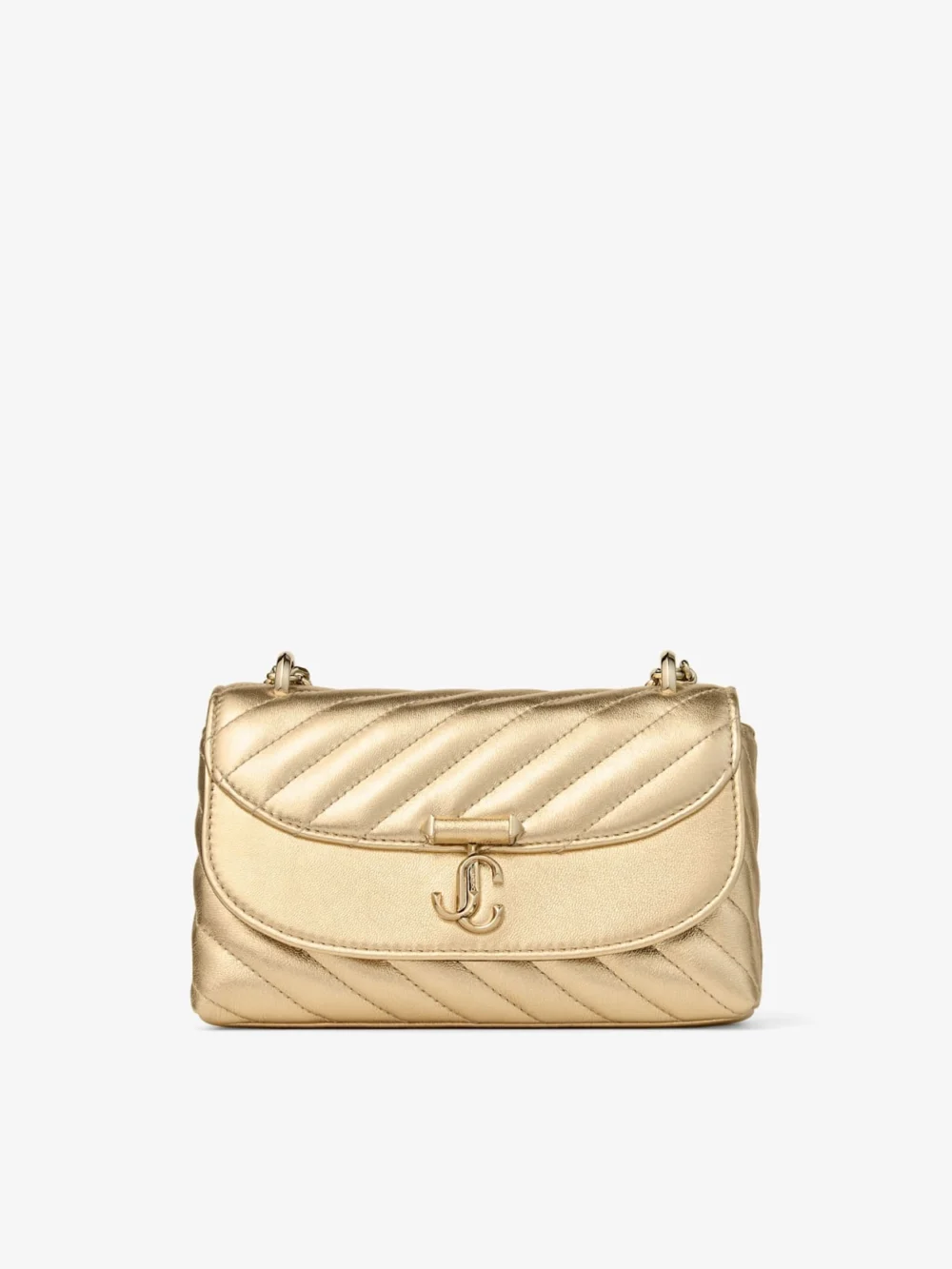 Jimmy Choo Curve Cross Body Small Gold Quilted Metallic Nappa Leather Crossbody Bag in gold