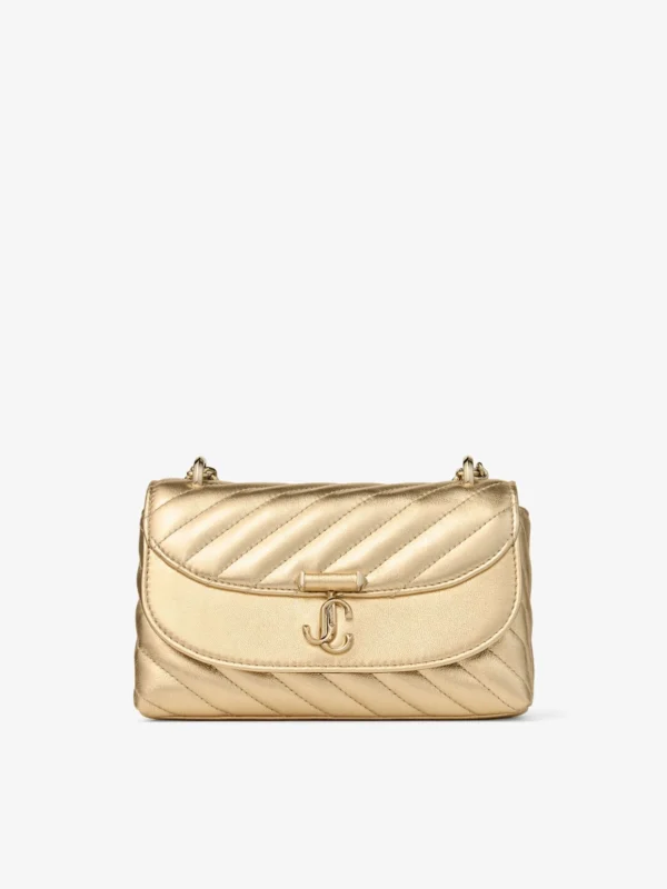 Jimmy Choo Curve Cross Body Small Gold Quilted Metallic Nappa Leather Crossbody Bag