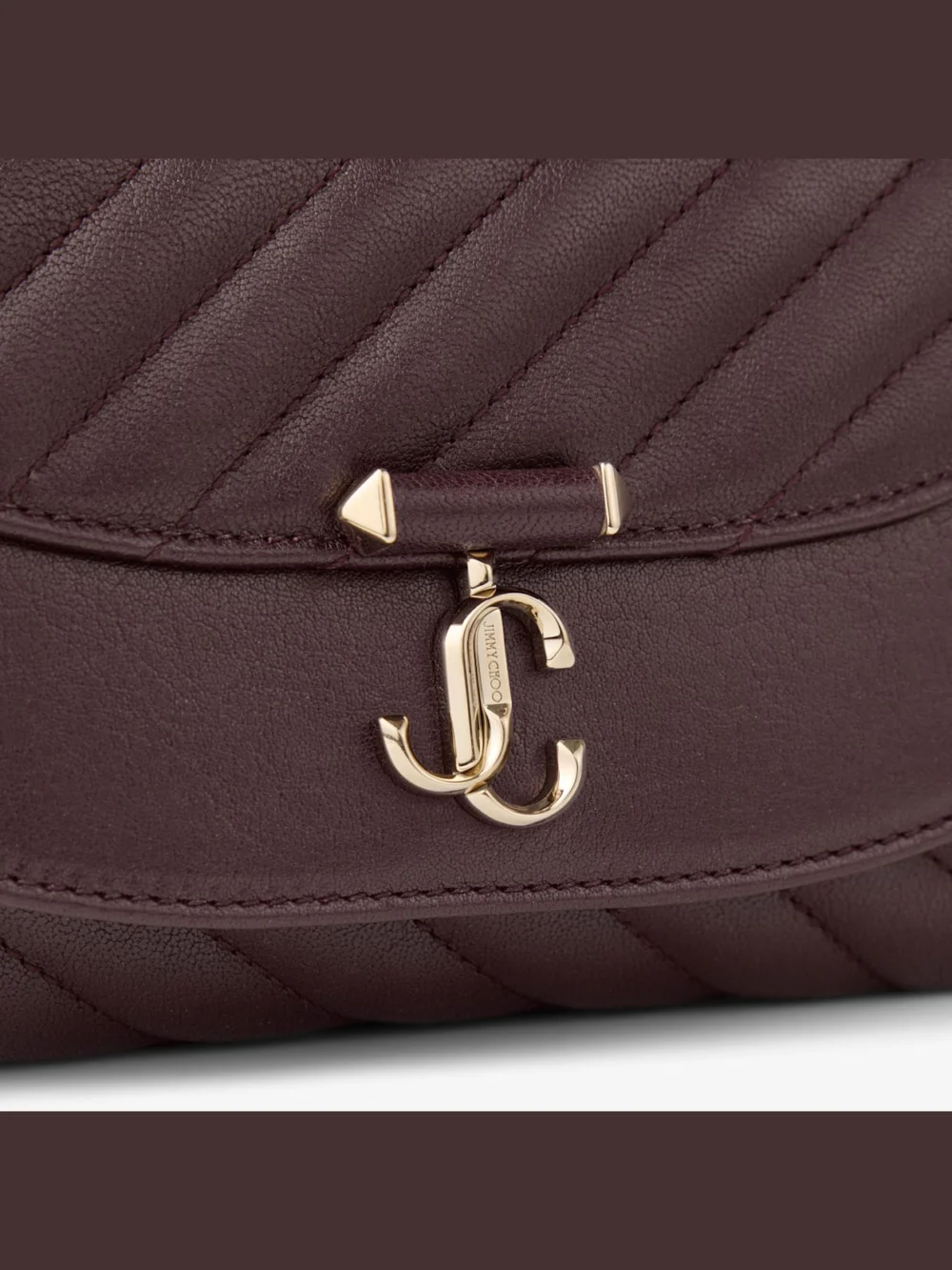 Back view of the Jimmy Choo Curve Crossbody Small Deep Merlot Quilted Biker Leather Crossbody Bag