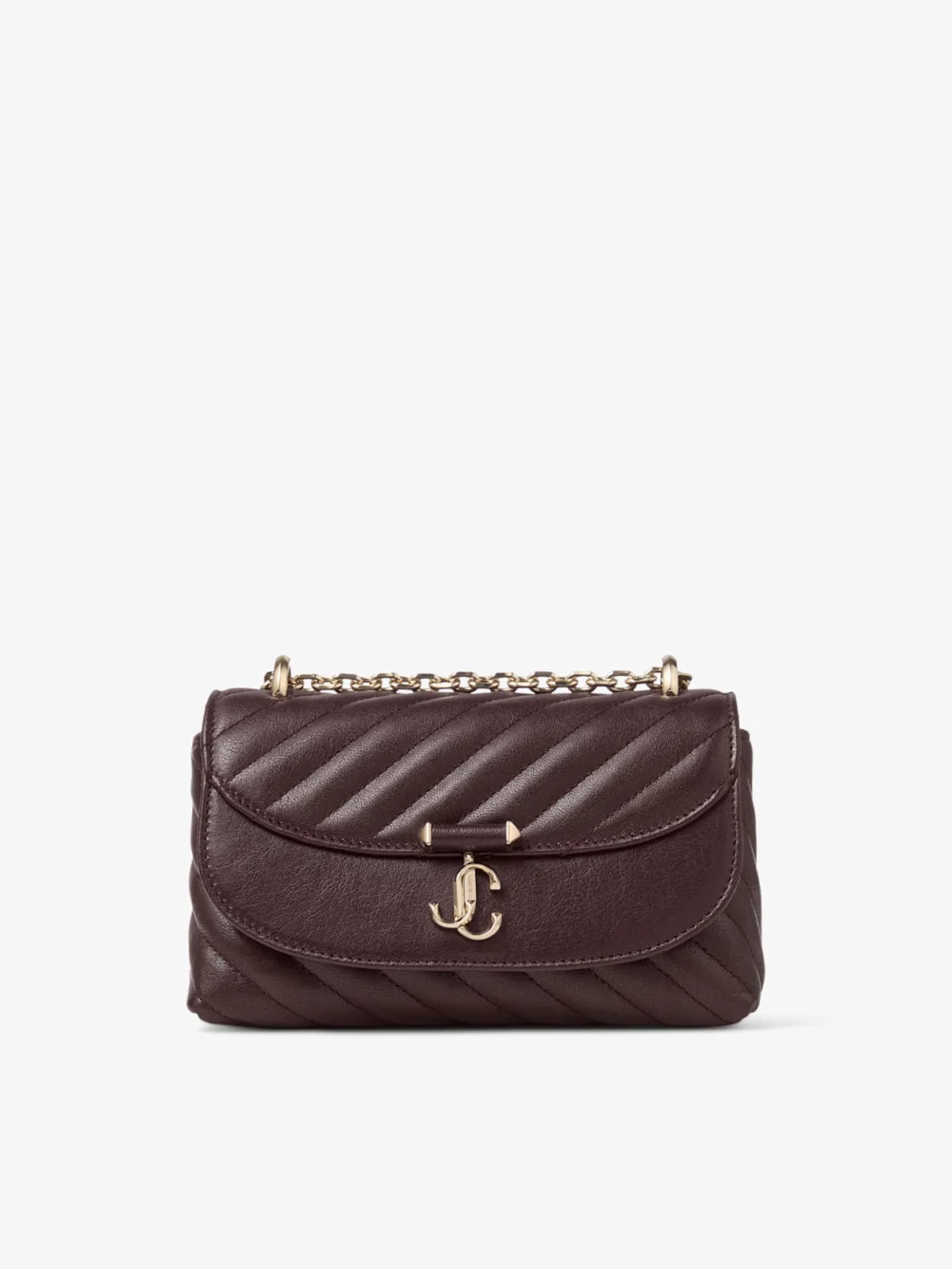Jimmy Choo Curve Crossbody Small Deep Merlot Quilted Biker Leather Crossbody Bag in deep merlot