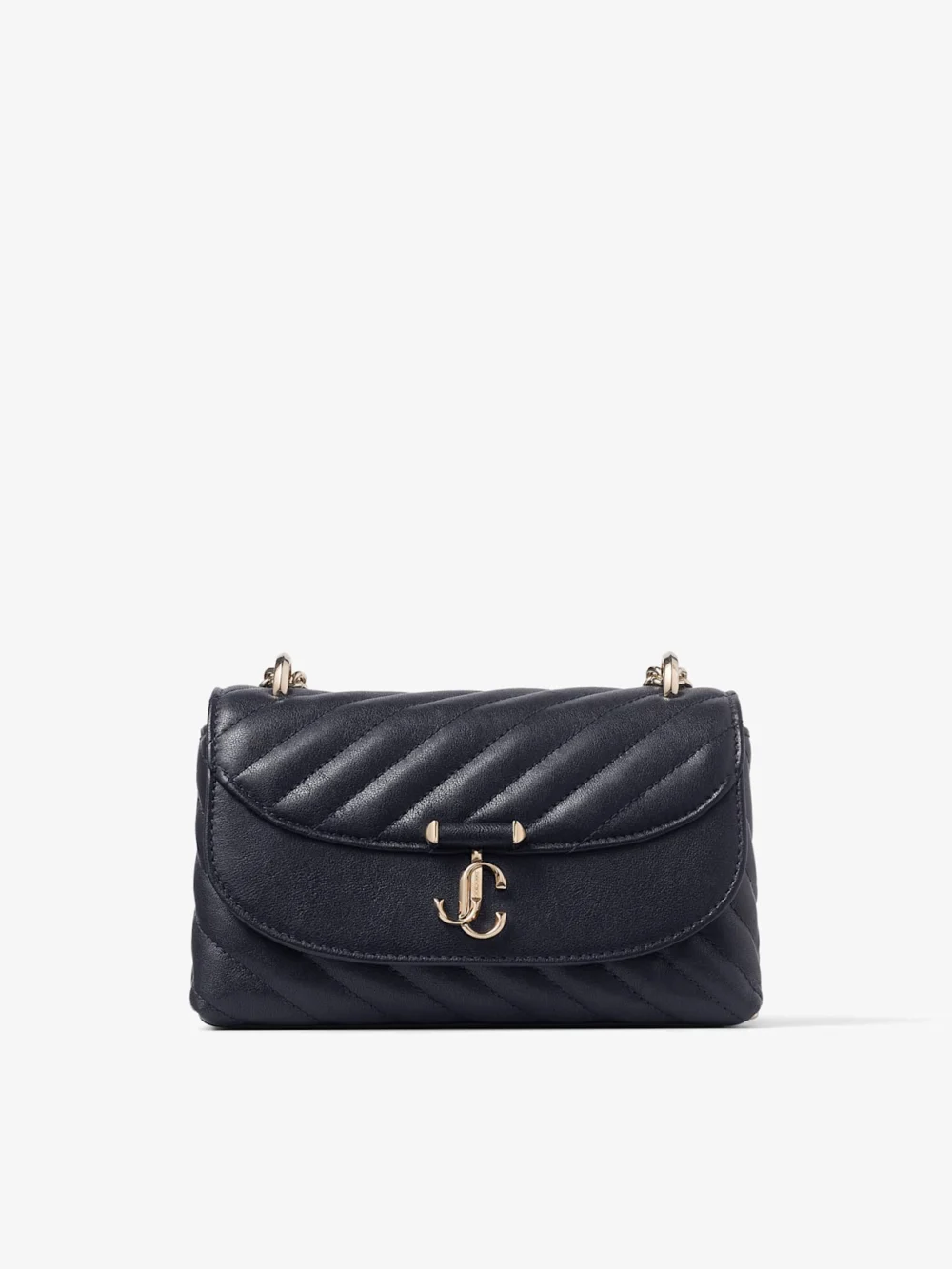 Jimmy Choo Curve Crossbody Small Marine Quilted Biker Leather Crossbody Bag in marine