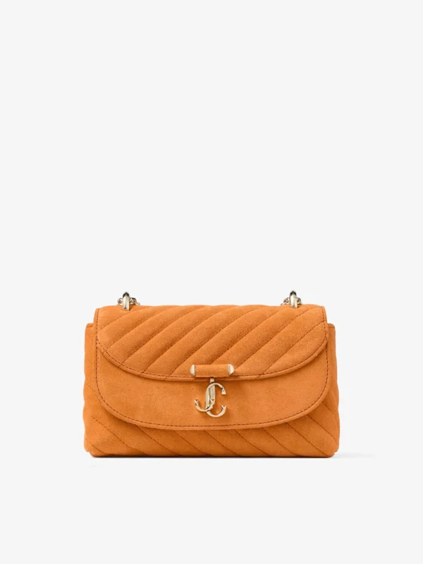 Jimmy Choo Curve Crossbody Small Sunset Orange Quilted Suede Crossbody Bag