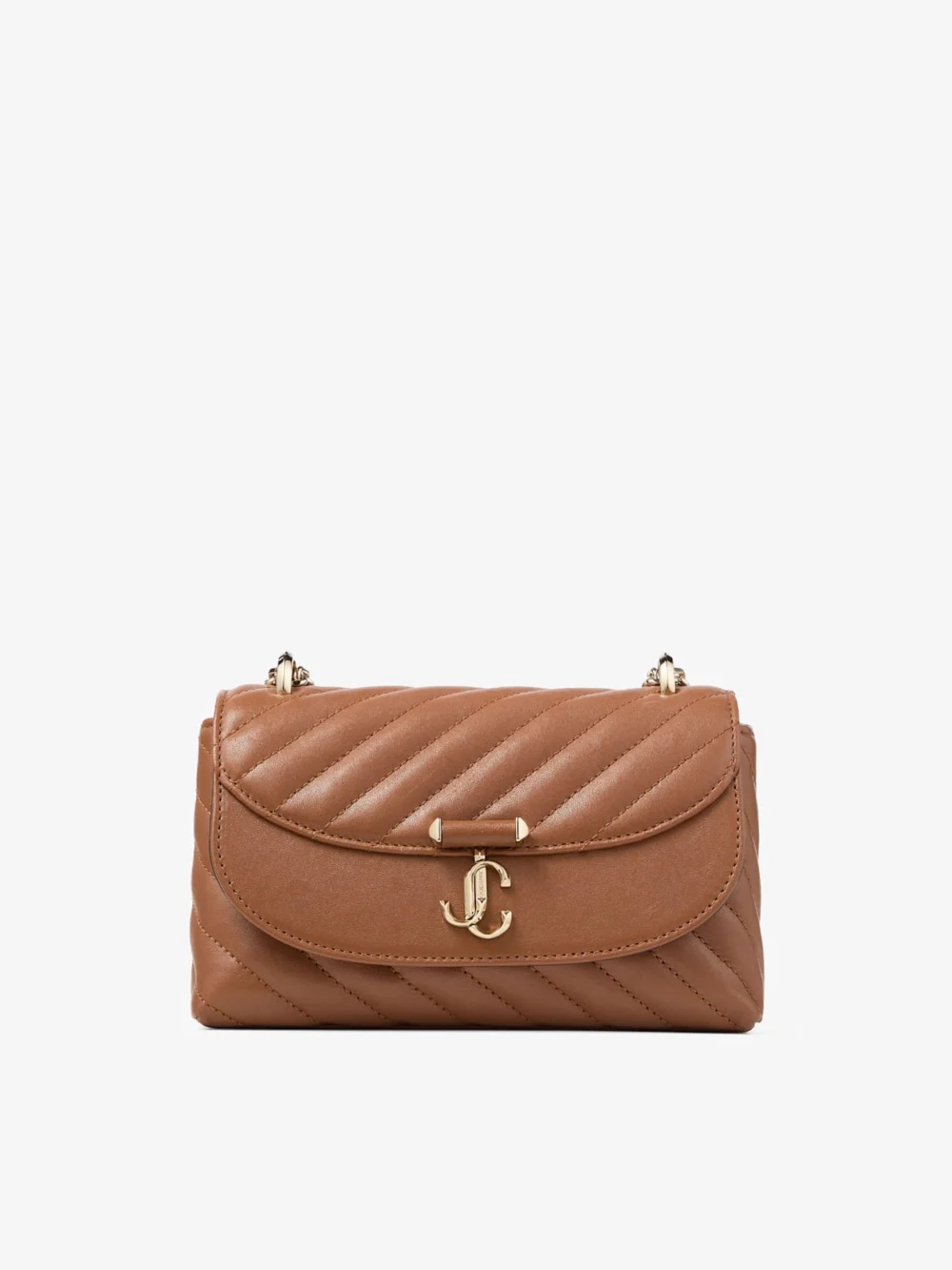 Jimmy Choo Curve Crossbody Small Tan Quilted Biker Leather Crossbody Bag in tan