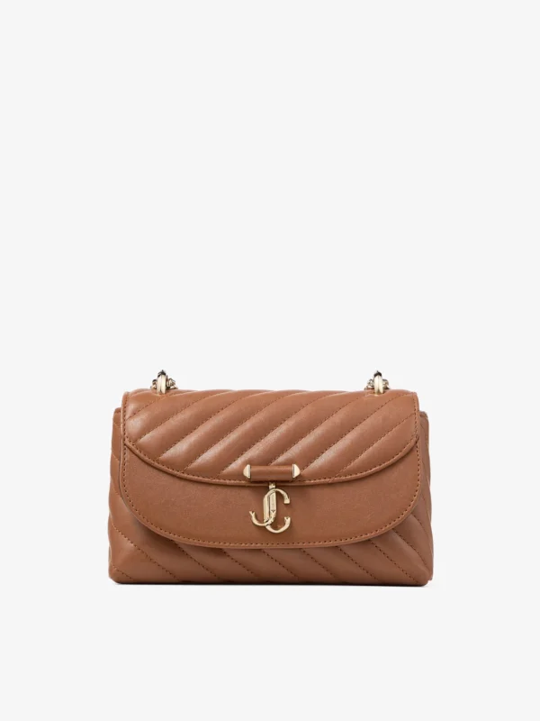 Jimmy Choo Curve Crossbody Small Tan Quilted Biker Leather Crossbody Bag
