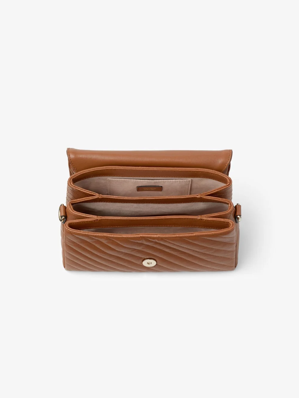 Back view of the Jimmy Choo Curve Top Handle Tan Quilted Biker Leather Top Handle Bag with Pearl Detail