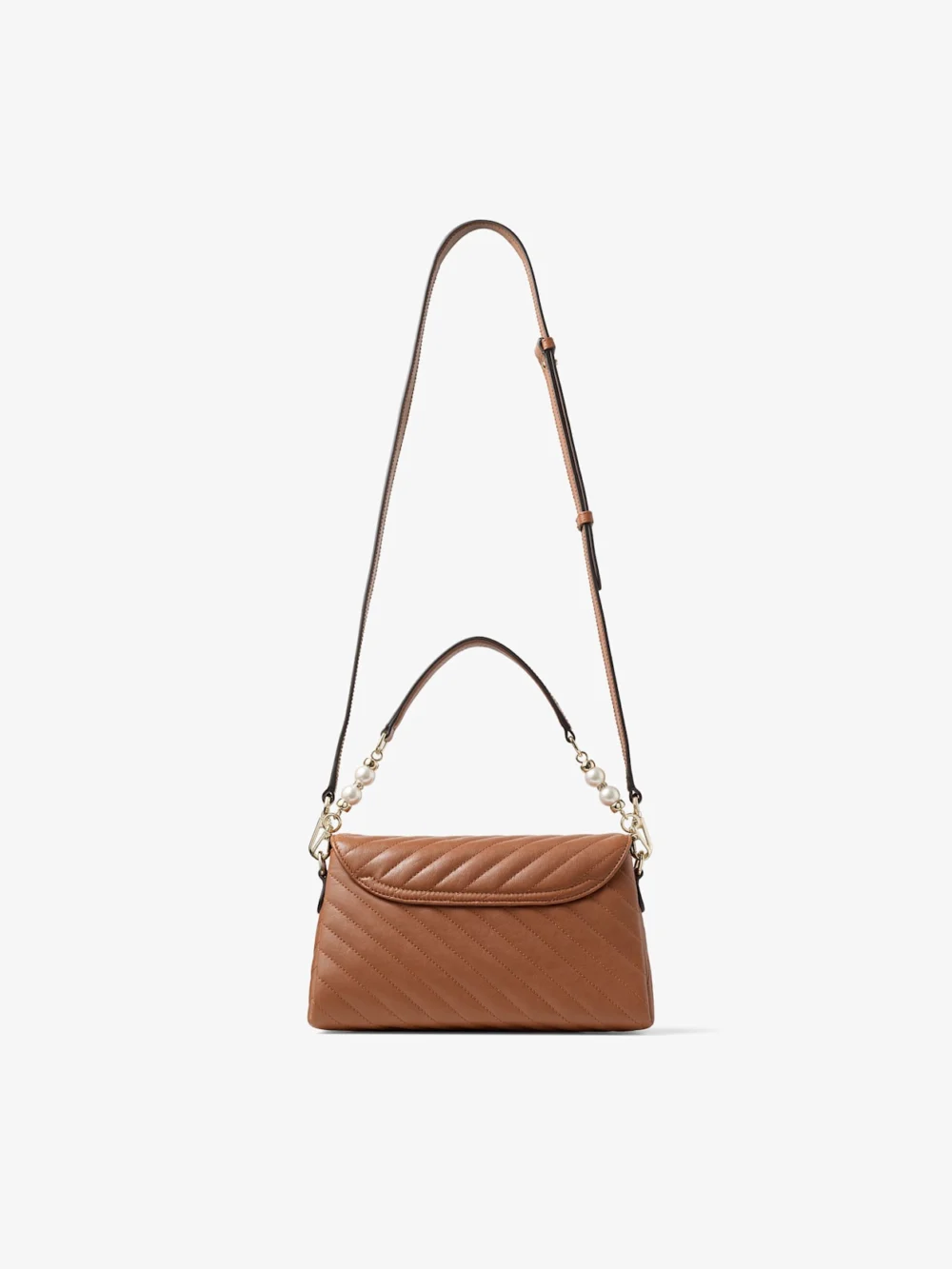 Jimmy Choo Curve Top Handle Tan Quilted Biker Leather Top Handle Bag with Pearl Detail, another view