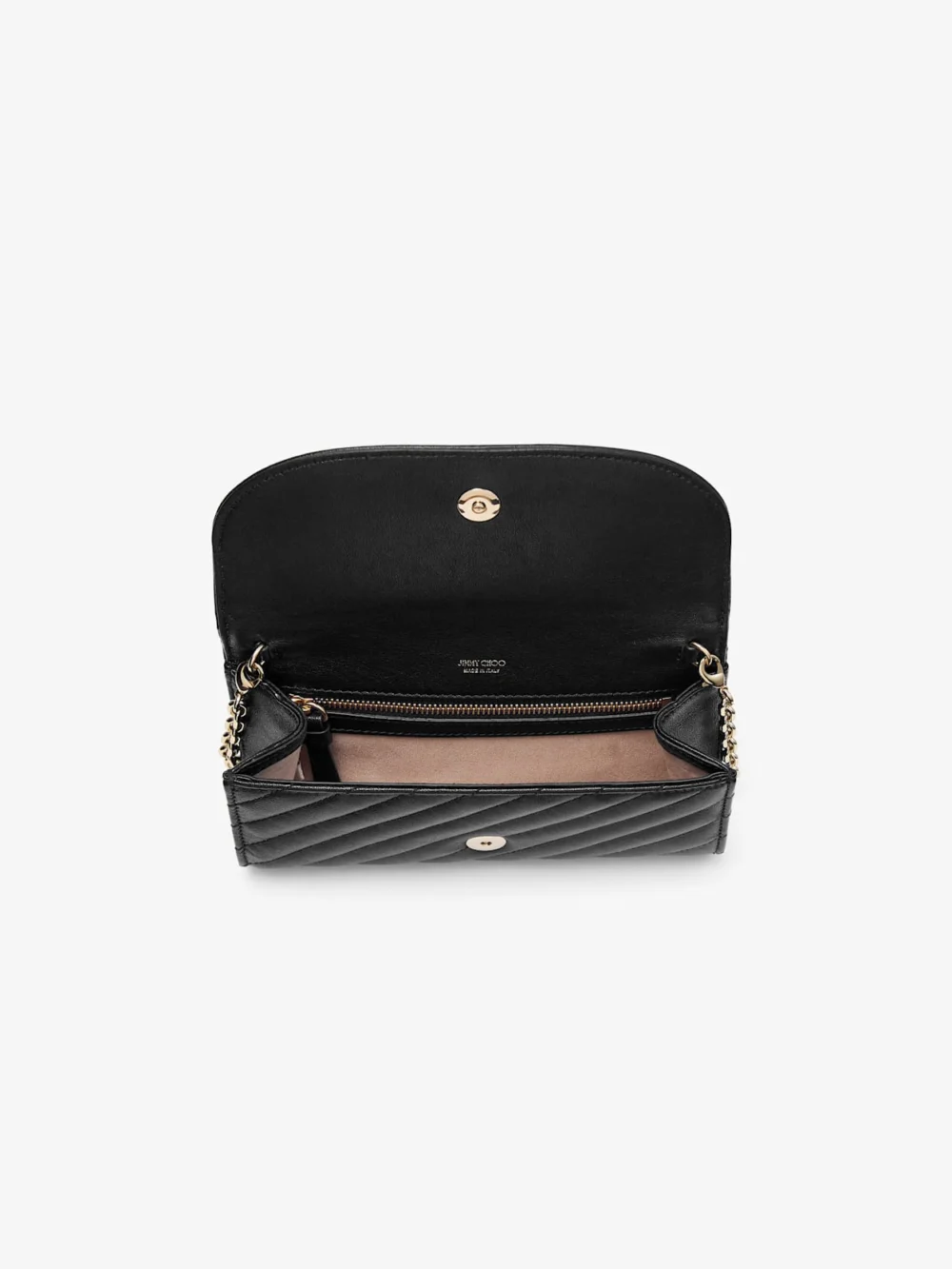Back view of the Jimmy Choo Curve Wallet with Chain Black Quilted Biker Leather Wallet with Chain