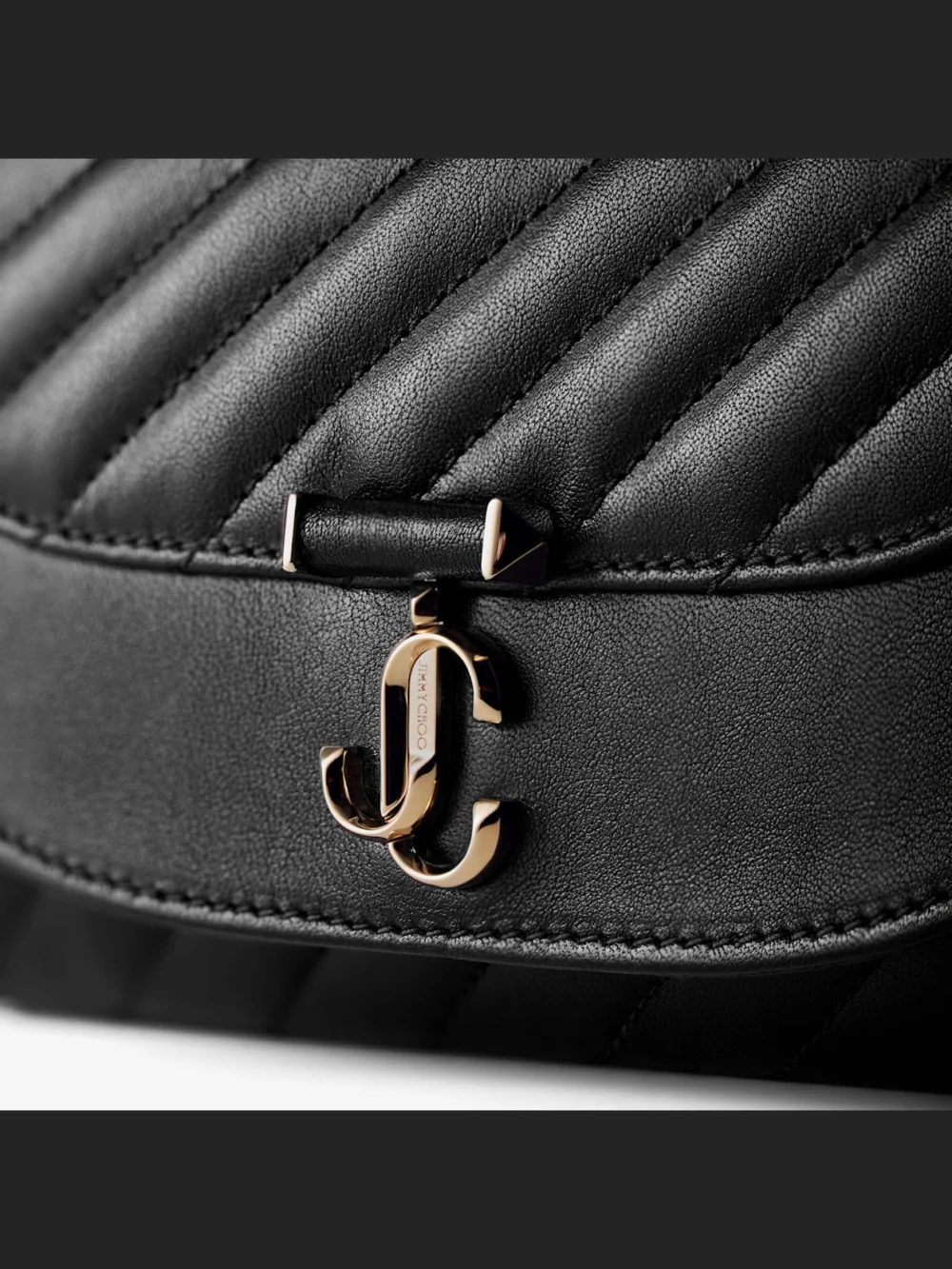 Close-up detail of the Jimmy Choo Curve Wallet with Chain Black Quilted Biker Leather Wallet with Chain