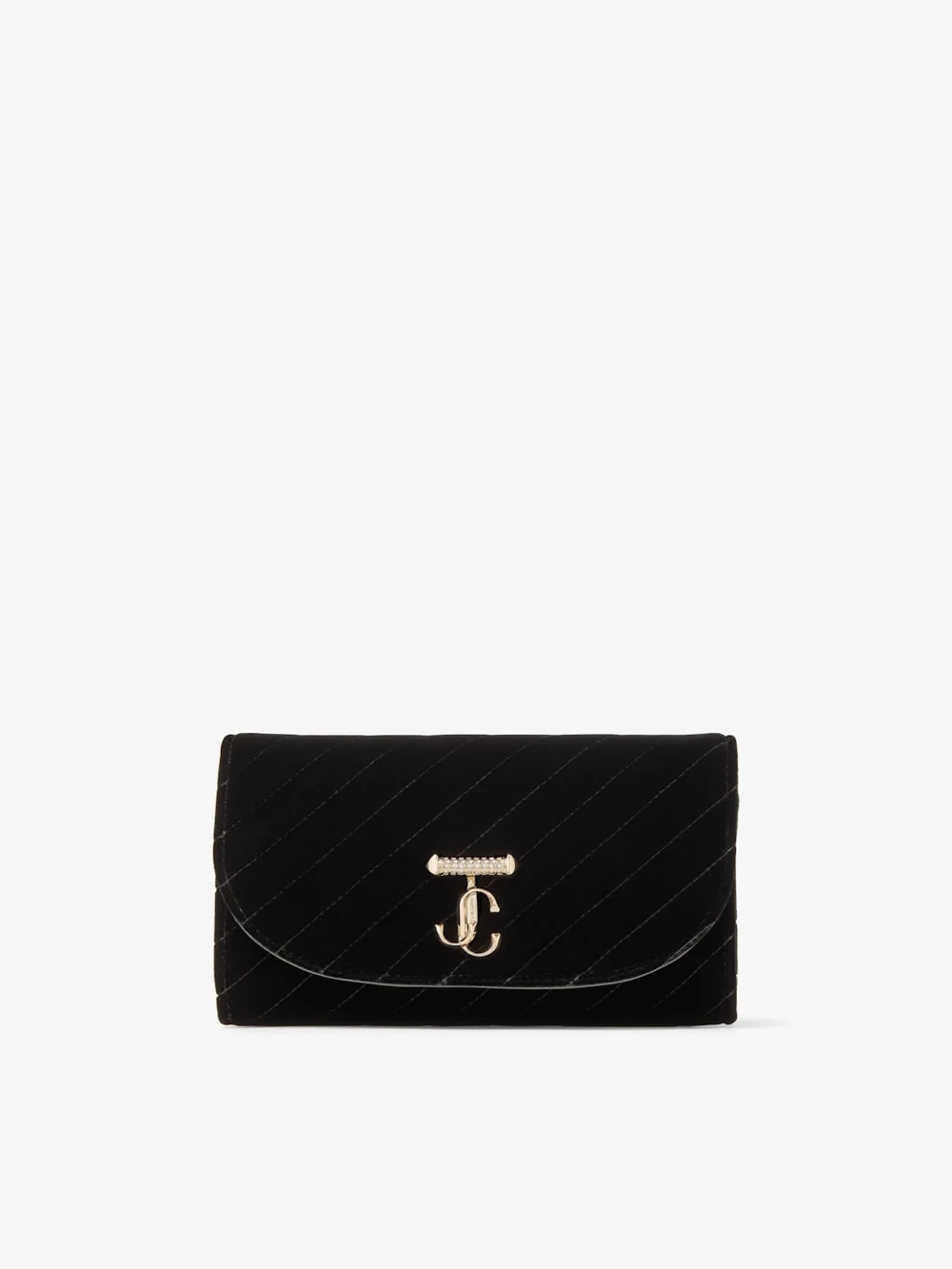 Jimmy Choo Curve Wallet with Chain Black Quilted Velvet Mini Bag with Crystal Jc Bar in black