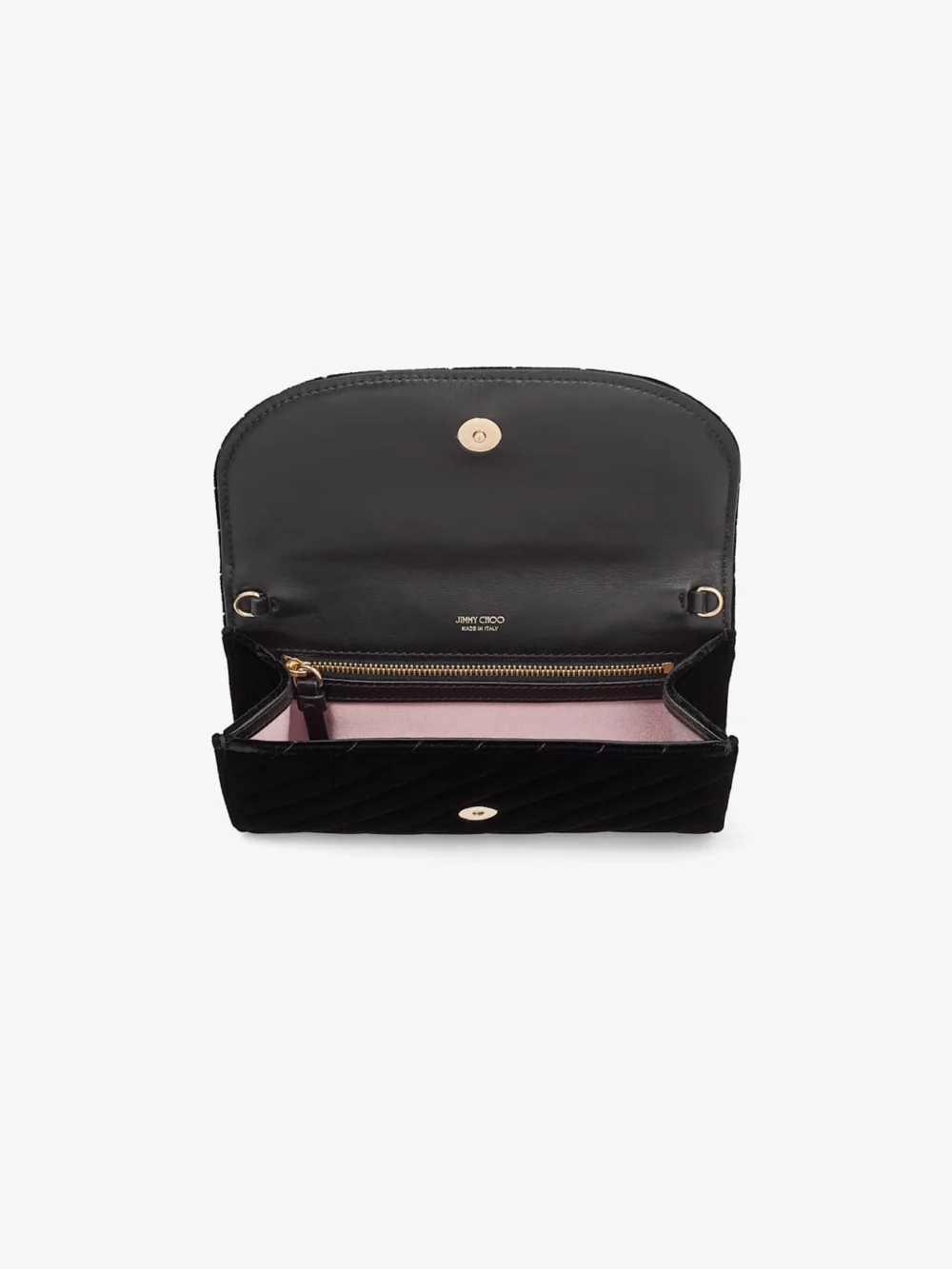 Jimmy Choo Curve Wallet with Chain Black Quilted Velvet Mini Bag with Crystal Jc Bar, another view