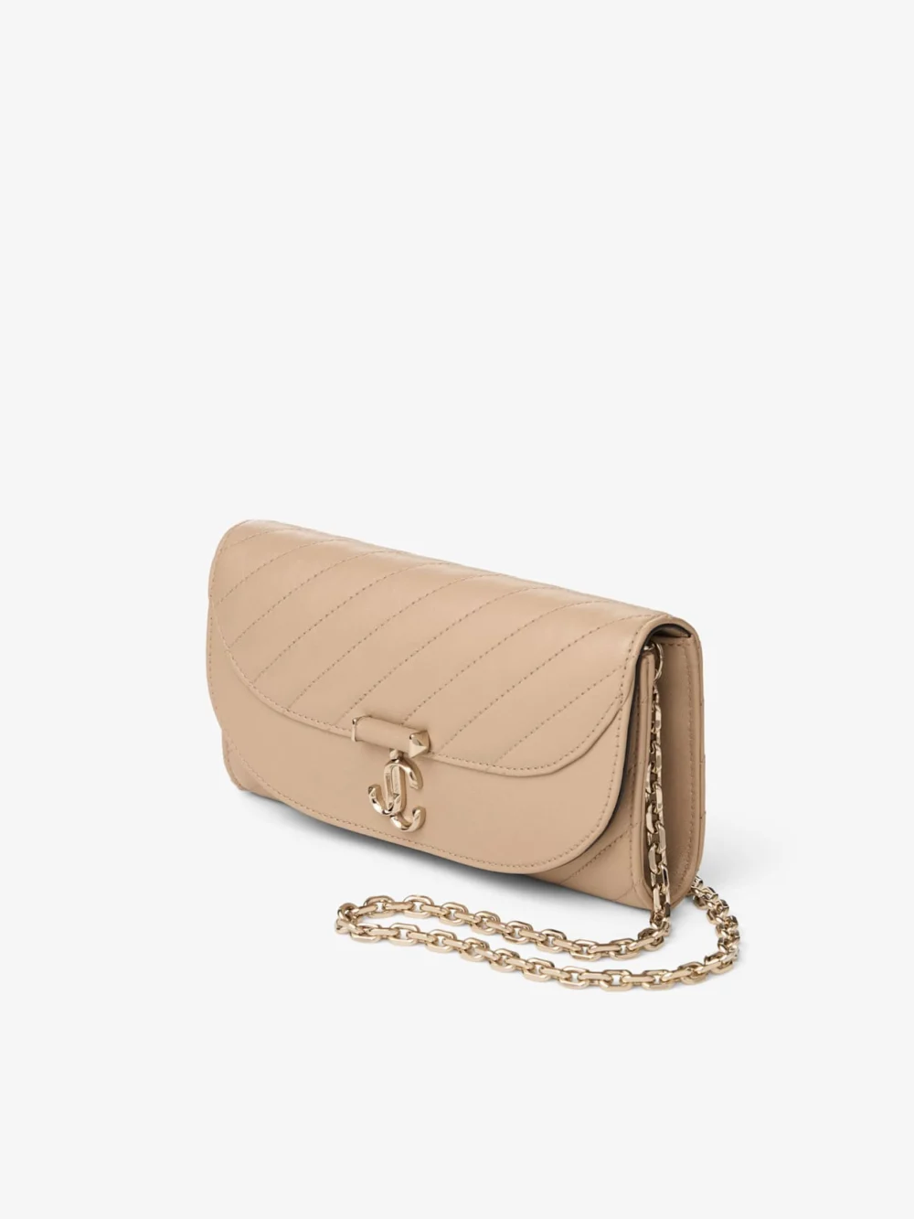 Close-up detail of the Jimmy Choo Curve Wallet with Chain Chai Quilted Biker Leather Wallet with Chain