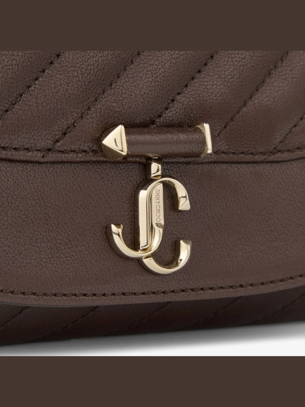 Back view of the Jimmy Choo Curve Wallet with Chain Chocolate Quilted Biker Leather Wallet Chain
