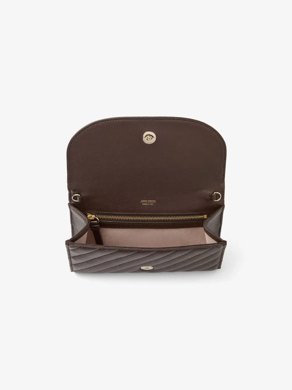 Jimmy Choo Curve Wallet with Chain Chocolate Quilted Biker Leather Wallet Chain, another view