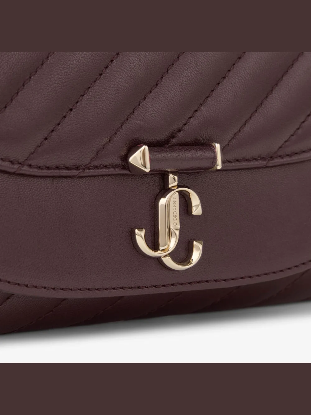Back view of the Jimmy Choo Curve Wallet with Chain Deep Merlot Quilted Biker Leather Wallet Chain