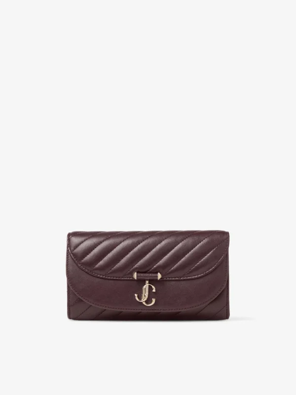 Jimmy Choo Curve Wallet with Chain Deep Merlot Quilted Biker Leather Wallet Chain