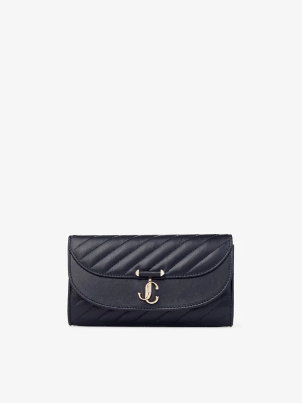 Jimmy Choo Curve Wallet with Chain Marine Quilted Biker Leather Wallet with Chain