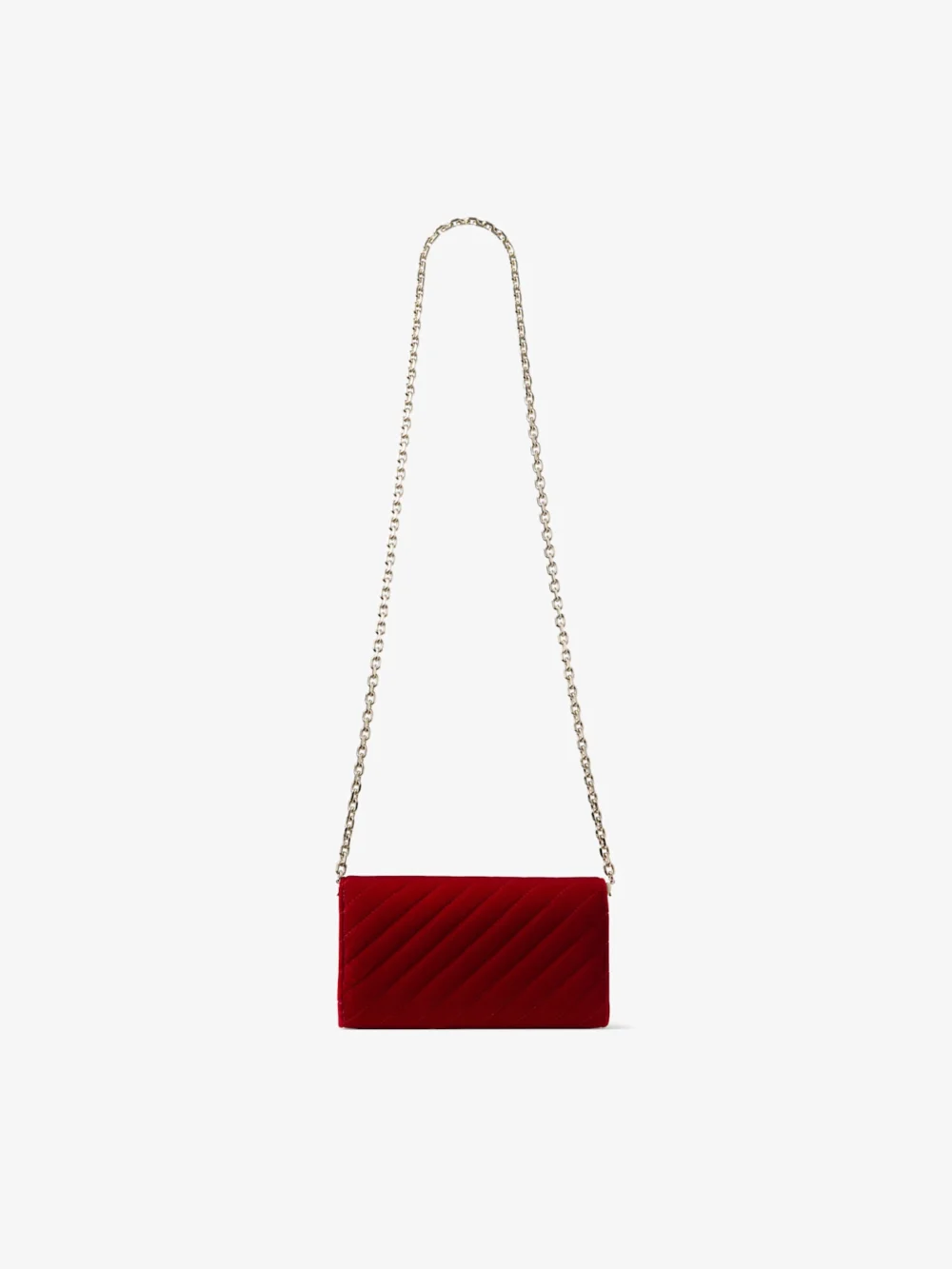 Jimmy Choo Curve Wallet with Chain Ruby Red Quilted Velvet Clutch Bag with Crystal Jc Bar, another view