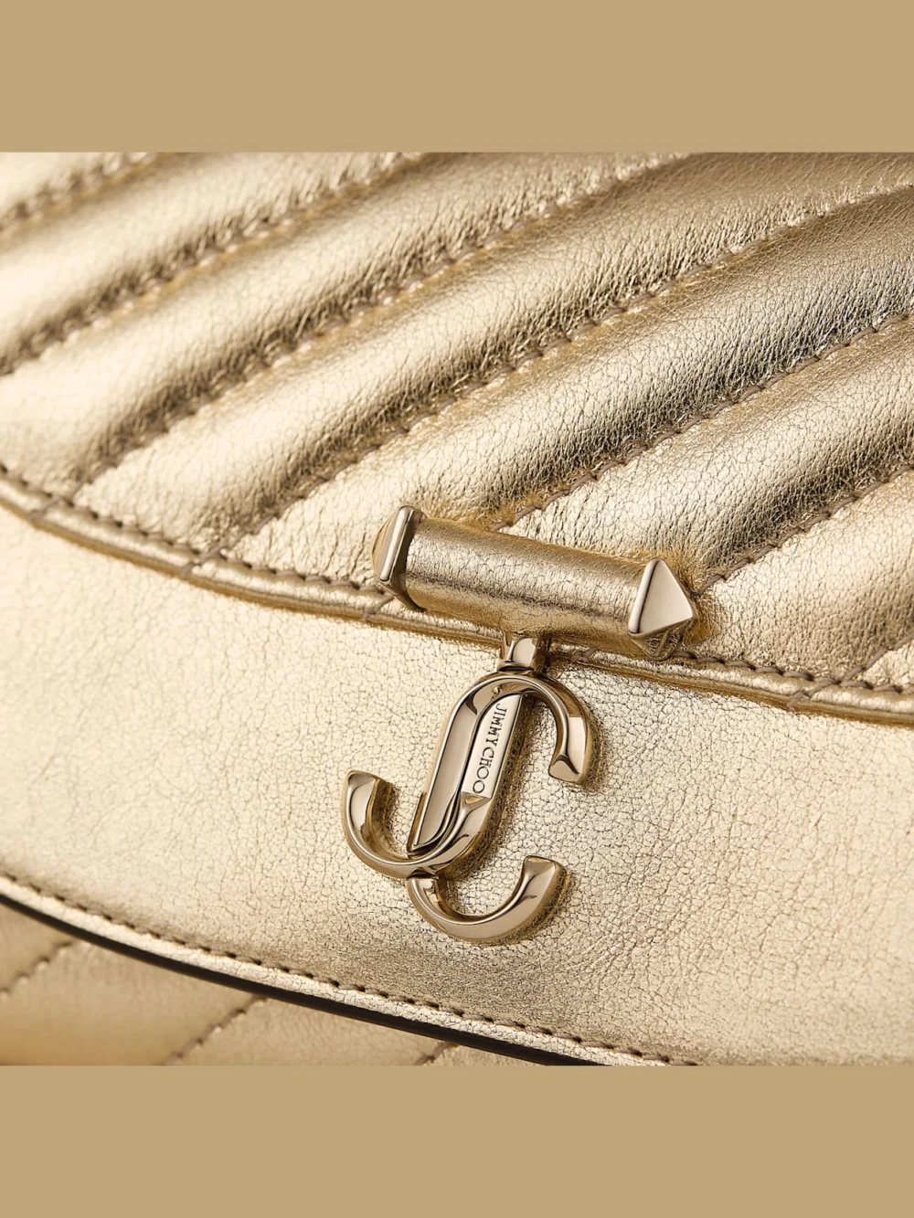 Back view of the Jimmy Choo Curve Wallet with Chain Shiny Gold Quilted Metallic Leather Clutch